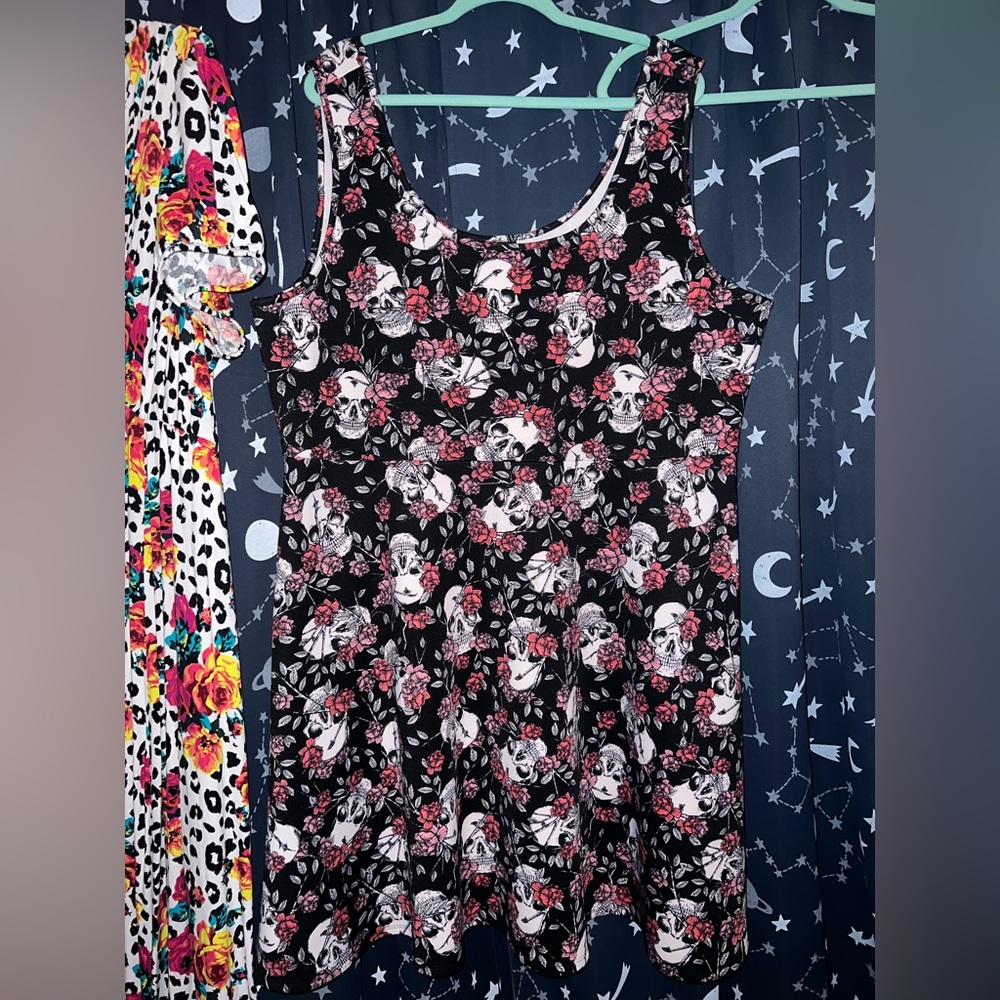 Torrid Black Chemise with Floral Skull Print